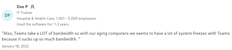 Microsoft Teams user review from Mark K. praising the user interface